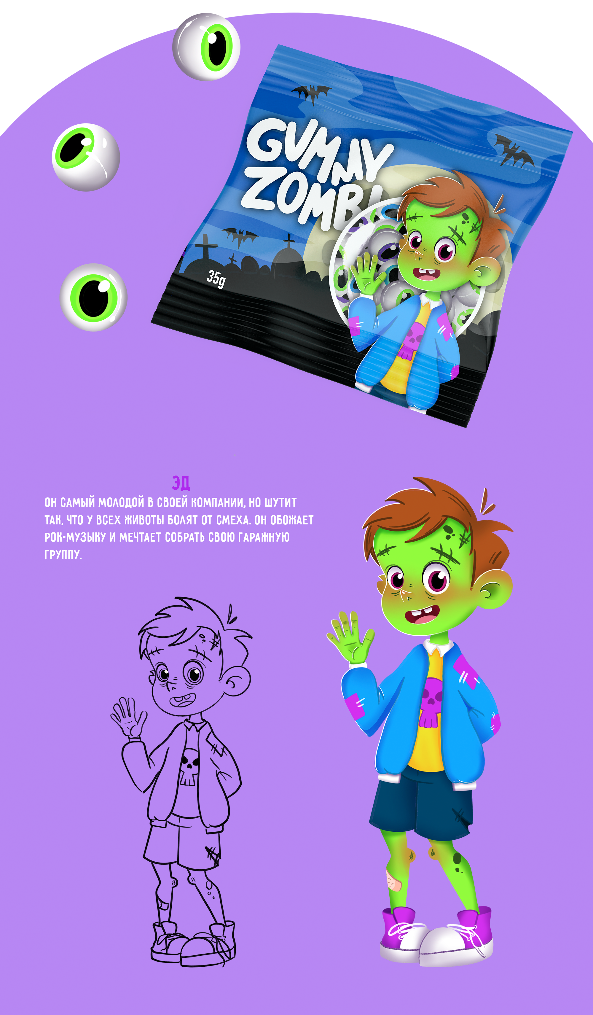 Дизайн упаковки "Gummy Zombi" и персонажи-зомби. — Изображение №4 — Иллюстрация на Dprofile