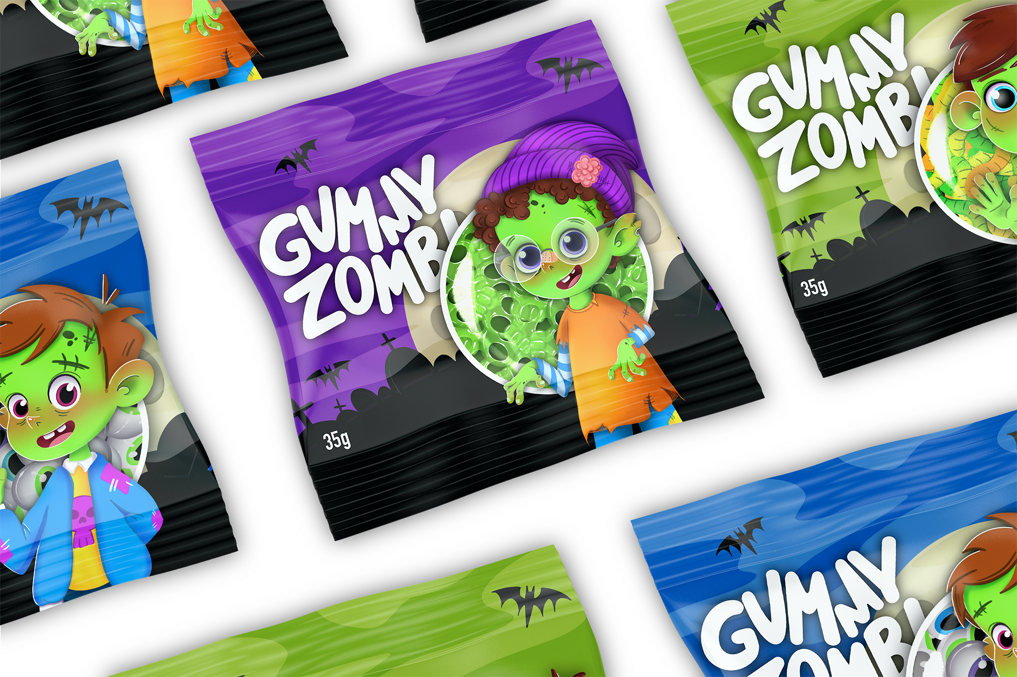 Дизайн упаковки "Gummy Zombi" и персонажи-зомби. — Изображение №1 — Иллюстрация на Dprofile