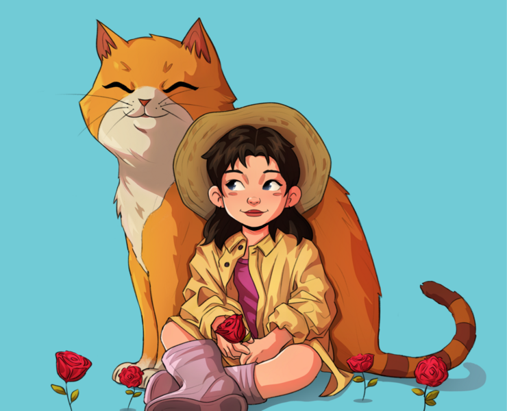 Девочка и кот — Иллюстрация на Dprofile