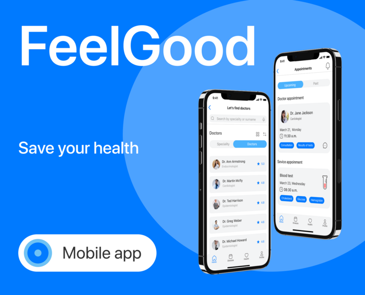 FeelGood - mobile app for healthcare — Интерфейсы, Анимация на Dprofile