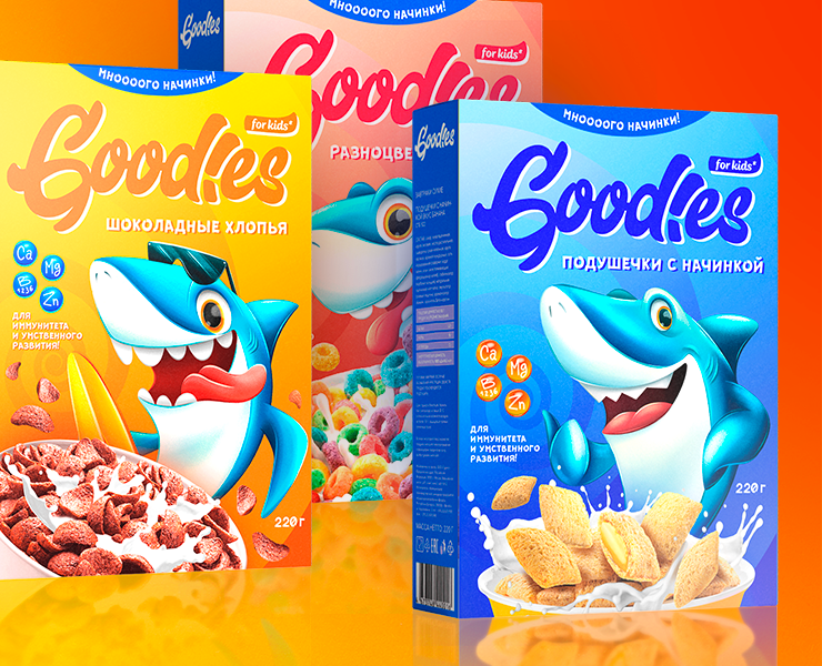 «Goodies». Бренд-персонаж и дизайна упаковки сухих завтраков — Брендинг, Иллюстрация на Dprofile
